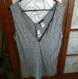 Sexy Gray Body Con Zip-Up Top Plus